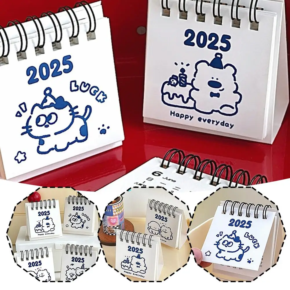 2025 New Mini Desk Calendar Original Cute Bear Dog Calendar Office Animal Calendar Ornaments Simple Small Desktop V1d3