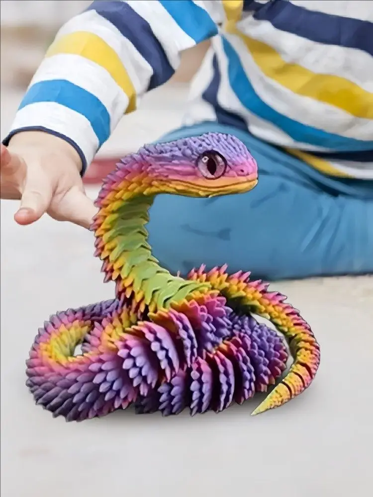 3D Printed Articulated Snake - Flexible Rainbow Viper Toy Model, 24Inch Creative Animal Decoration, Cool Gift for Friends