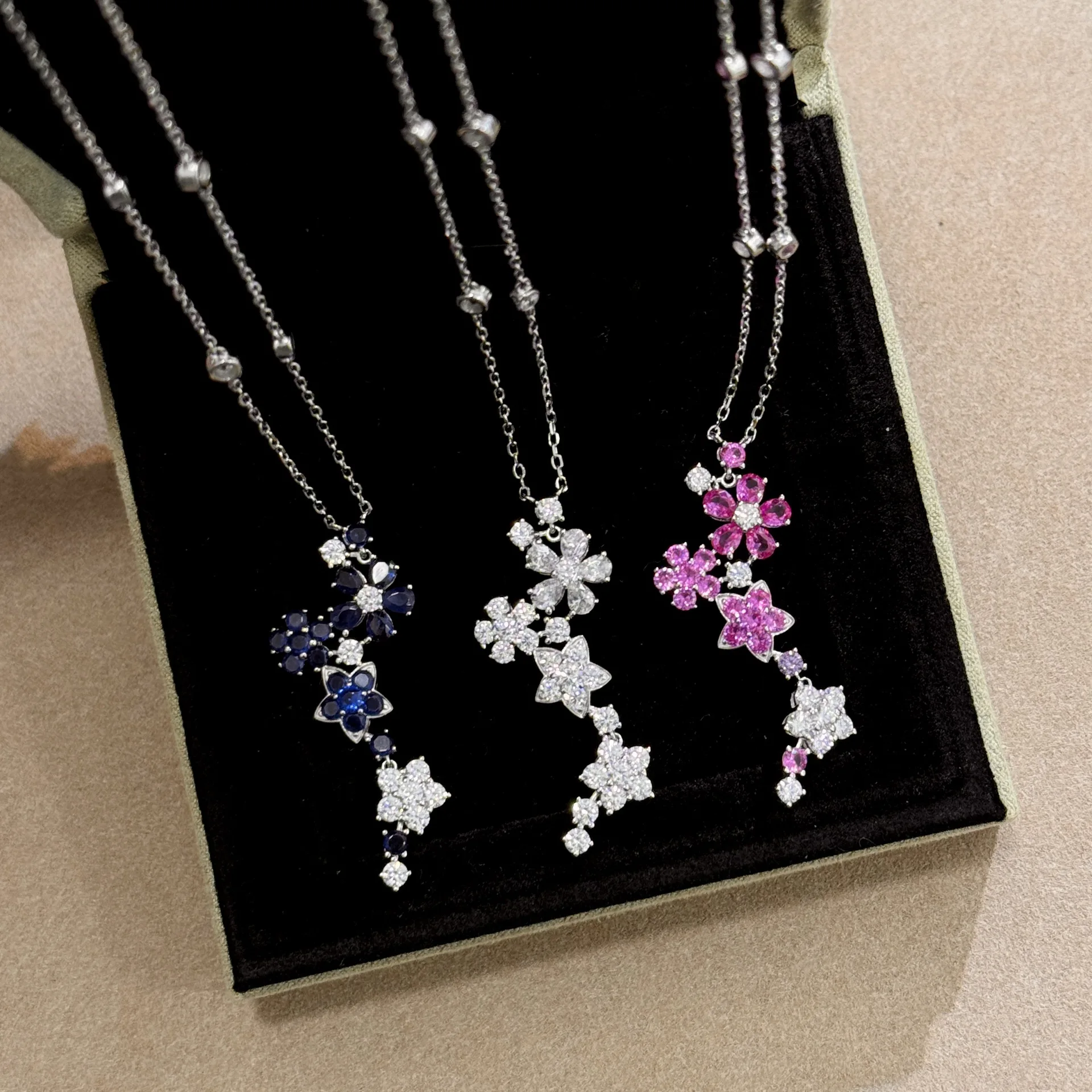 

ZOCA Real 925 Sterling Silver Long Elegant Flower Pendant Fashion Jewelry Chains and Necklace for Women Gift