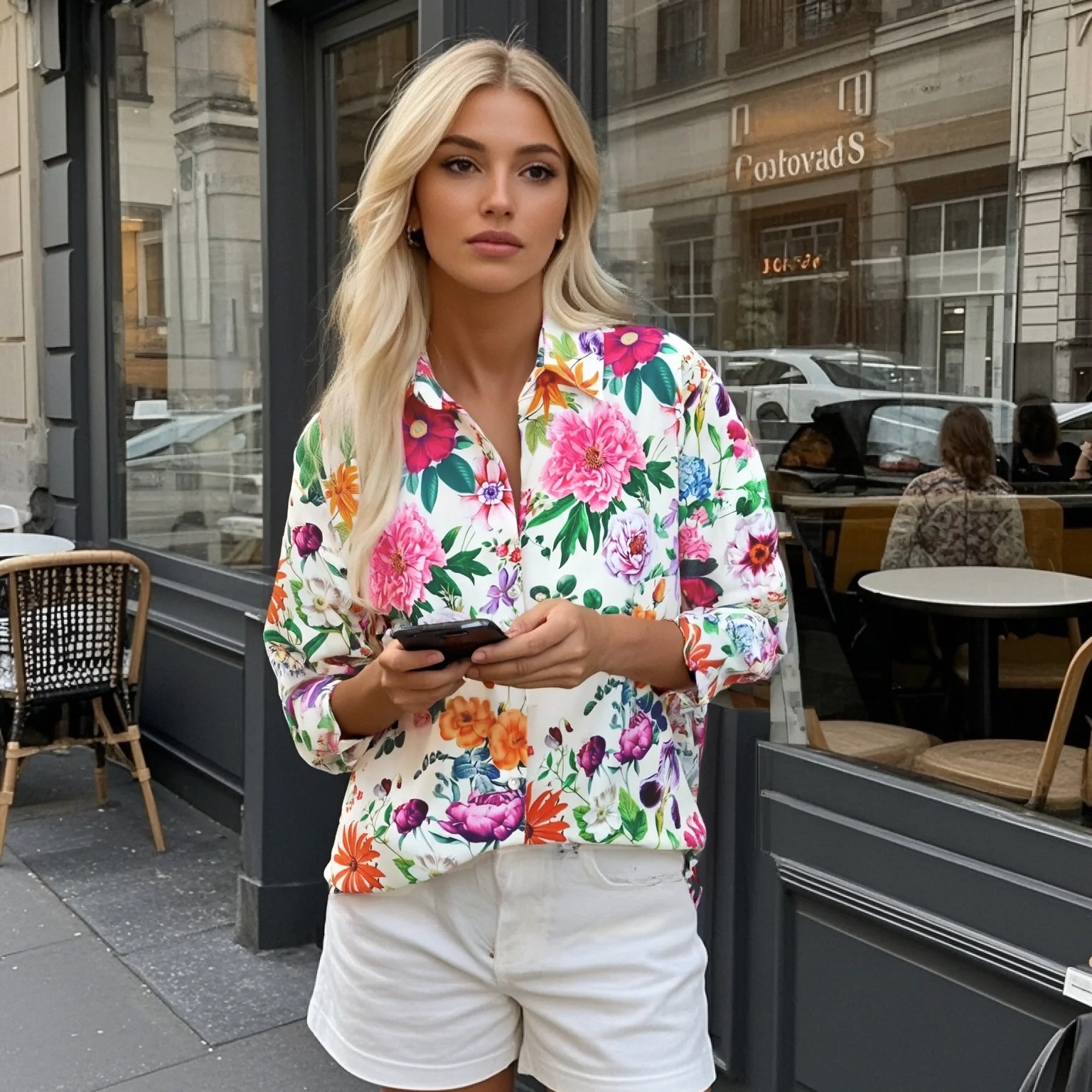 

2025 New Women's Long Sleeve Collared Shirt Full of Floral Prints Button Down Design for Casual and Daily Wear