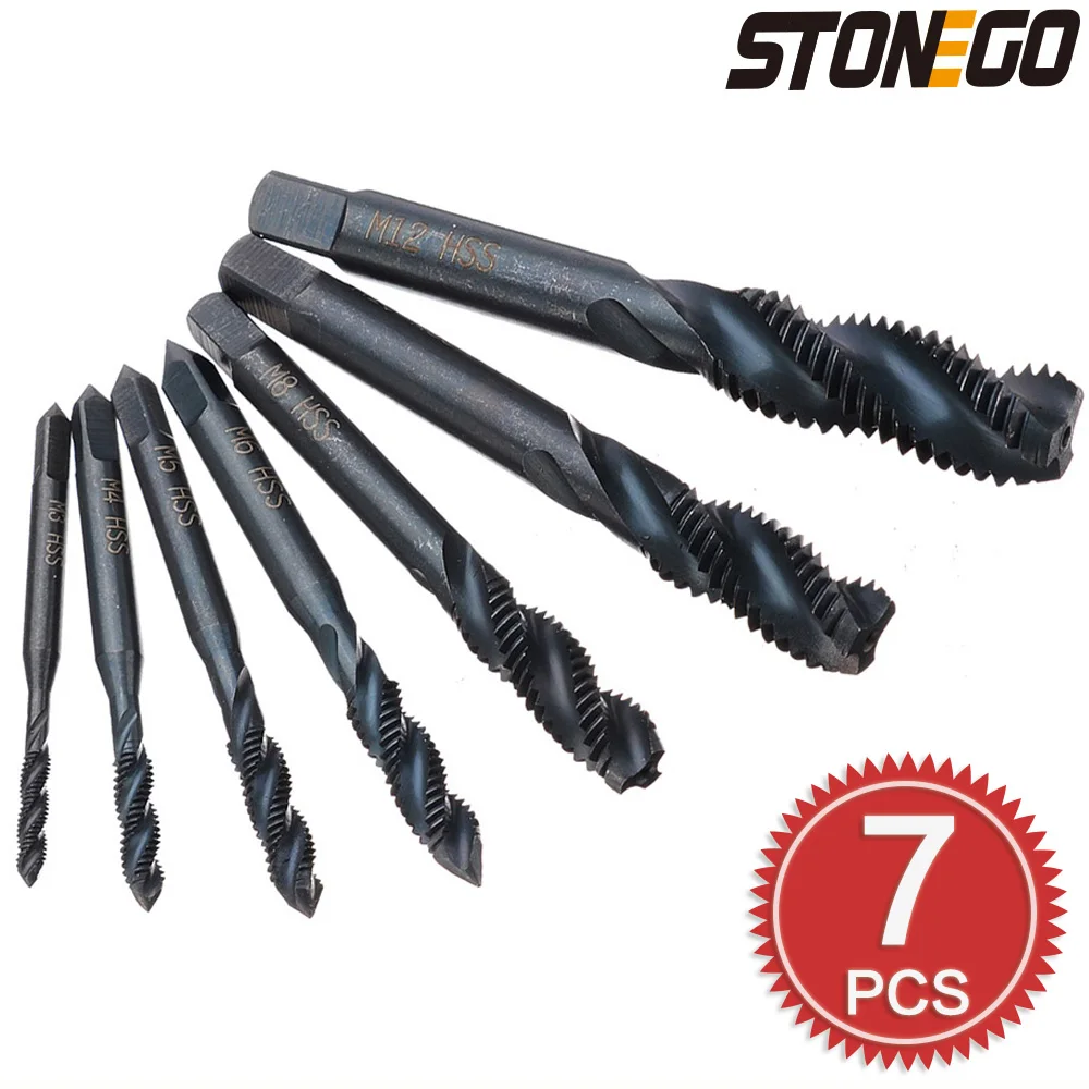 STONEGO 5PCS/7PCS Spiral Thread Tap Screw HSS 6542 Nitriding Coated Spiral Point Thread Metric Drill Bits M3/M4/M5/M6/M8/M10/M12