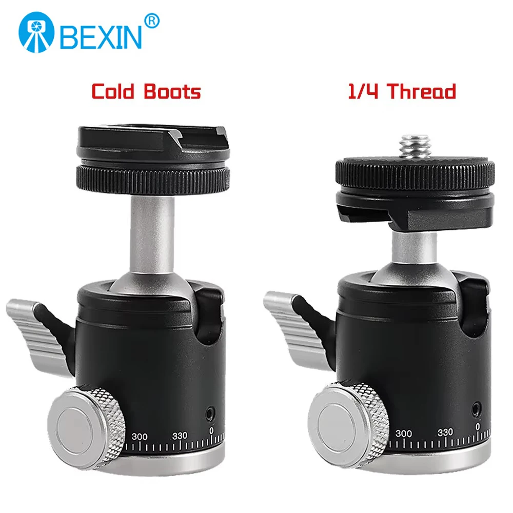 BEXIN K-19A Mini Ball Head Tripod Selfie Stick Ball Head with 1/4 Screw Cold Shoe Base Mount Adapter for DSLR Camera Phone Flash