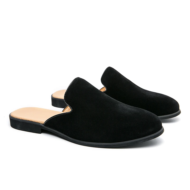 Half Shoes For Men Mules 2022 Suede Leather Italian Slip On Flat Summer Mens Casual Shoes Breathable Loafers Slippers Man Slides