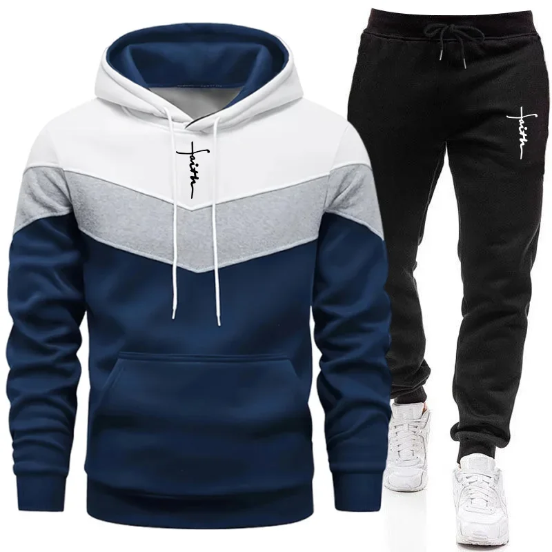 

Hot Sale Comfort Casual Sports Autumn Winter Quality Men Tracksuit Fashion Hoodie Tricolor Single Sweatshirt and Pants Daily Man