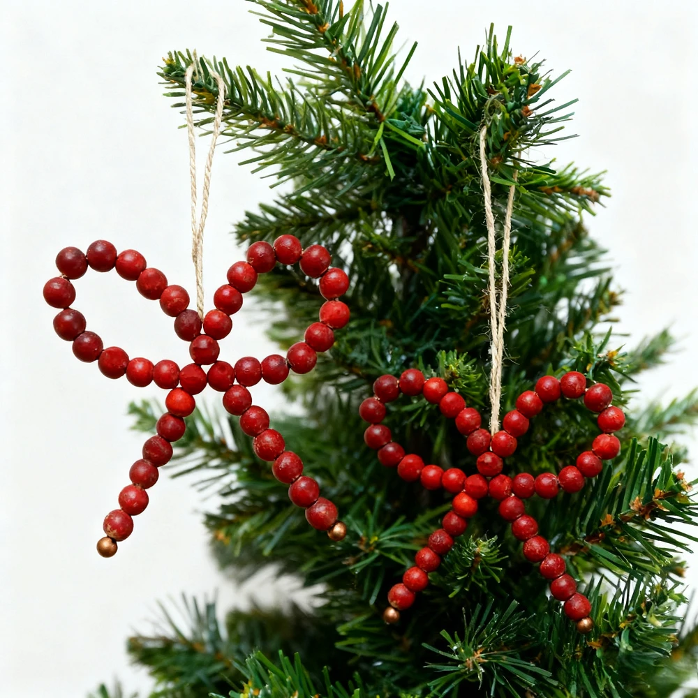 6 قطع من زينة عيد الميلاد لمزرعة بوهو، أقواس خرز خشبية قابلة للتعديل لتزيين الأشجار، زينة عيد الميلاد الحديثة الطبيعية لقضاء العطلات