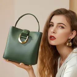 Head layer cowhide bucket bag, large capacity commuting shoulder bag, fashionable new crossbody bag, genuine leather handbag