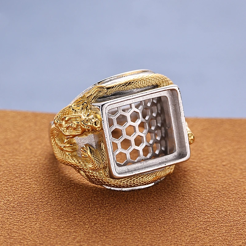 Bague en argent regardé 925 pour homme, bague semi-montée, cabochon carré, ambre, Ganet, réglage de pierres précieuses, dimension de l'agament, fête de mariage, 12x14mm