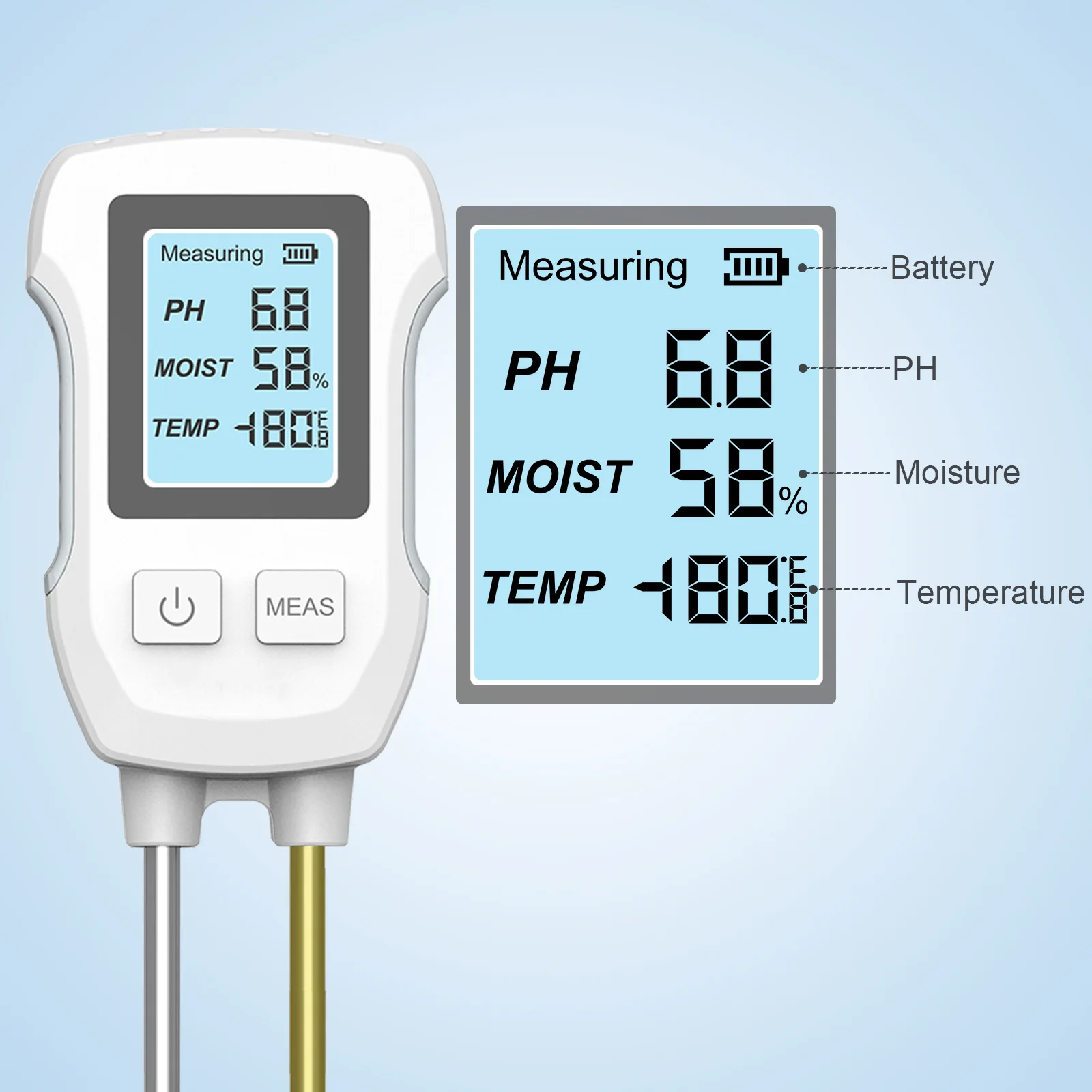 

3in1Тестер почвы PH/V닥/Temp Digitale Bodemtester ЖК-измеритель hittebestizado Metalen Sensor Vochtigheid Monitor voor Bloemplanten