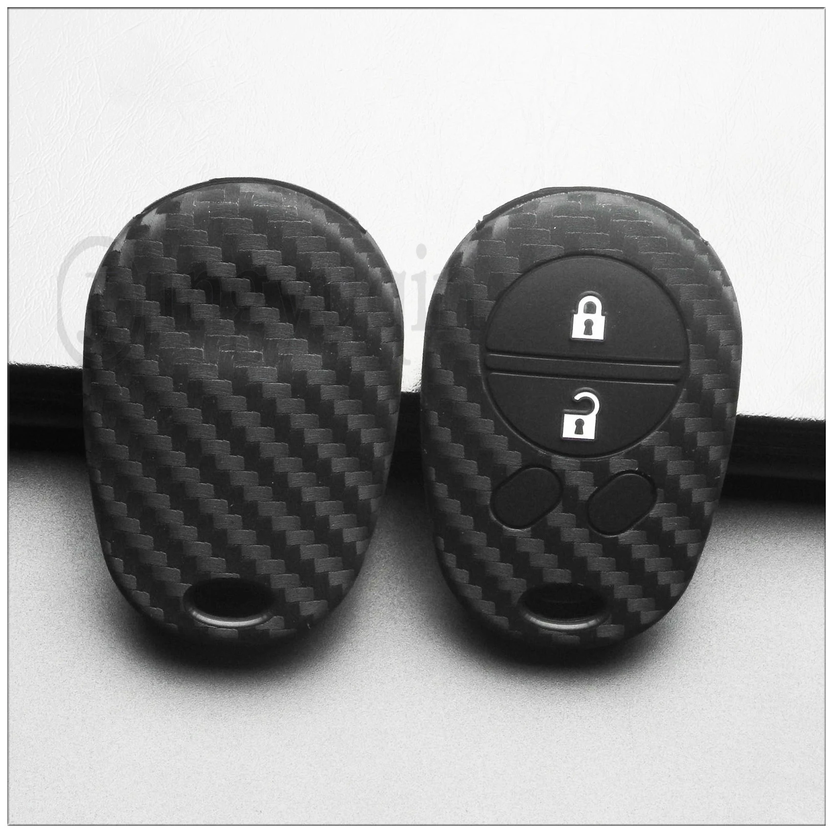 jingyuqin Carbon Fiber Silicone Car Key Case Fob Cover For Toyota Sienna Tundra Sequoia Holder protected Cover Keychain