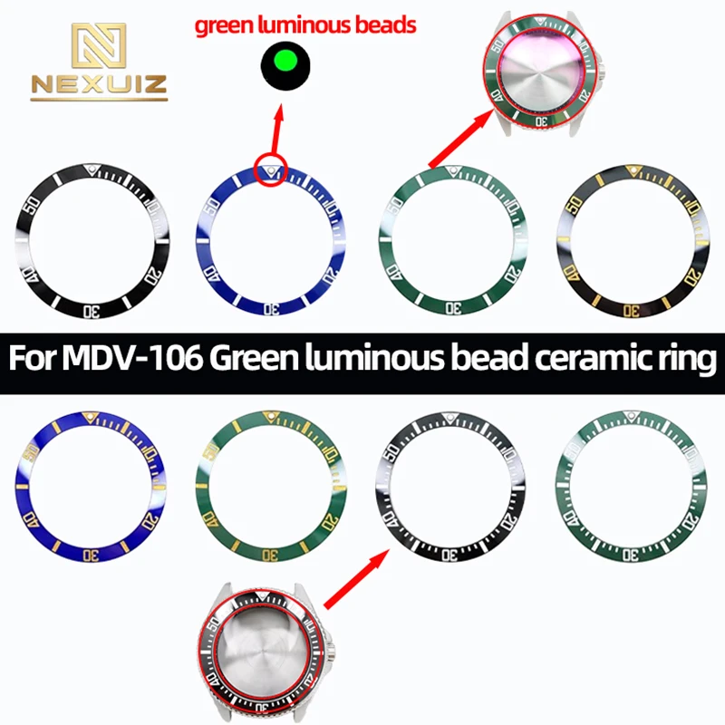 For Casio Marlin MDV-106 Digital Scale Green Luminous bead Ring 41x32.8mm Watch Outside Dial Ring Ceramic