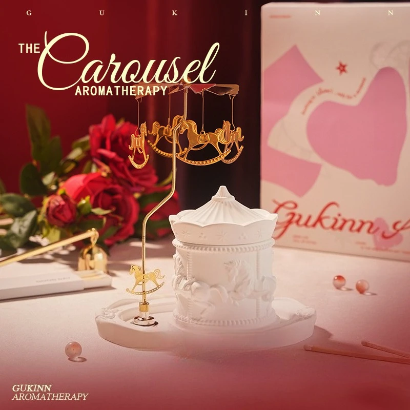 ロマンチックなアロマセラピーキャンドルギフトセット、高級ホームデコレーション、香りのするディフューザーストーン、カルーセルアロマオーナメントデコレーションアクセサリー