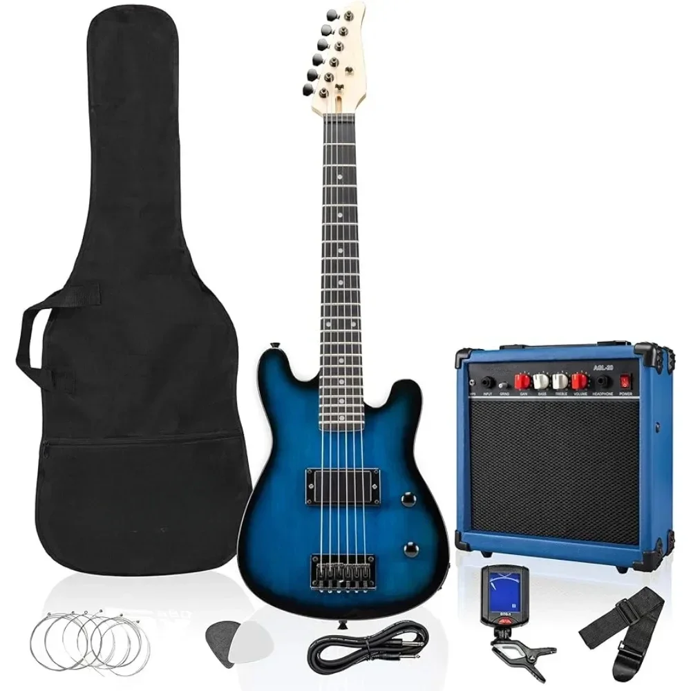 30 Inch Electric Guitar and with Amp, Six Strings, Two Picks, Shoulder Strap, Digital Clip On Tuner, Guitar Cable and Soft Case