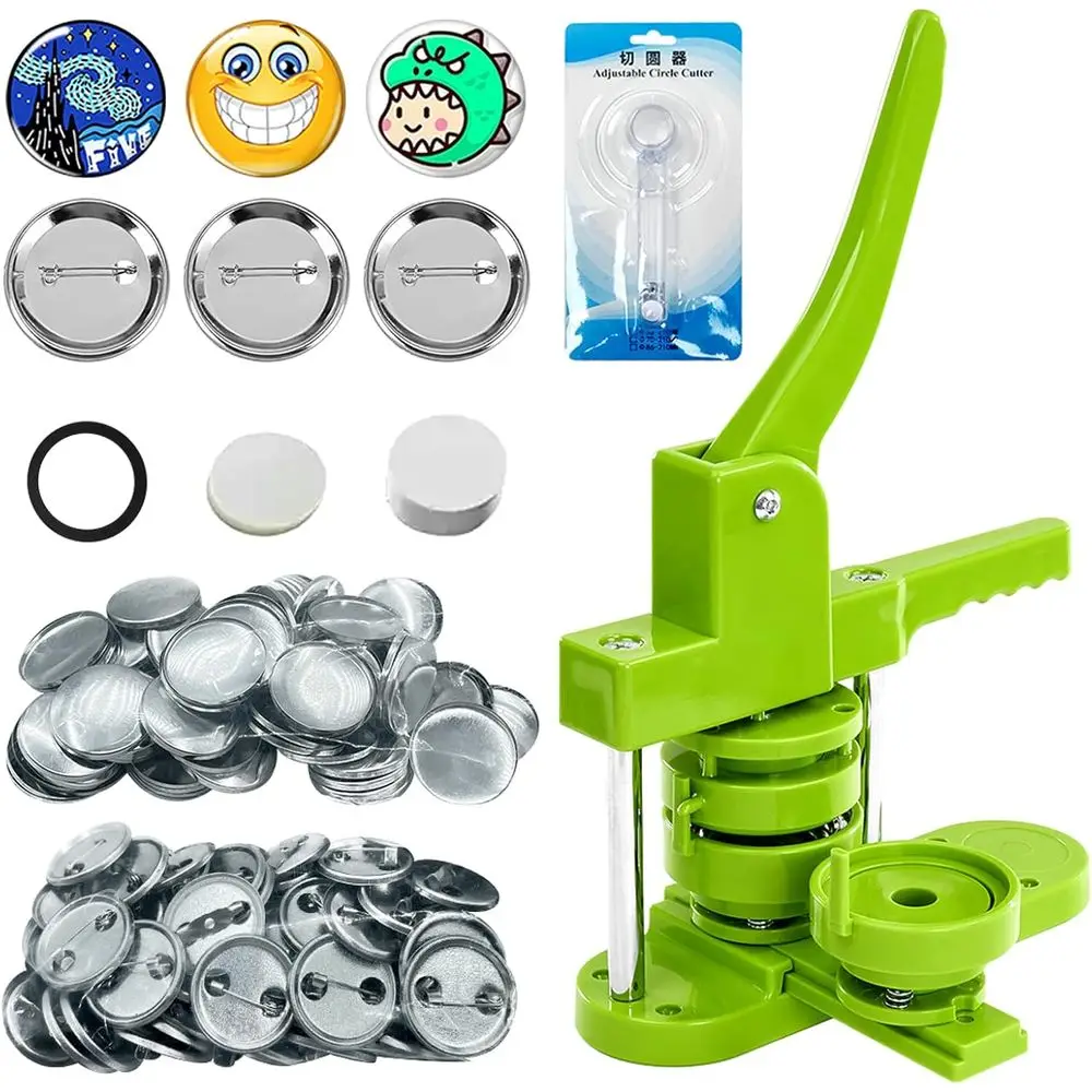 

75mm Button Maker Kit with 3-Inch Badge Pins, Metal Backs, Picture Paper, Plastic Mylar, and Cutter for DIY Keepsake Gifts