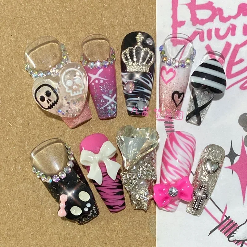 Handmade Y2K Press On Nail Kawaii Cartoon Fake Nails With Glue Long Coffin Stiletto Full Cover Nail Tips Reusable False Nail