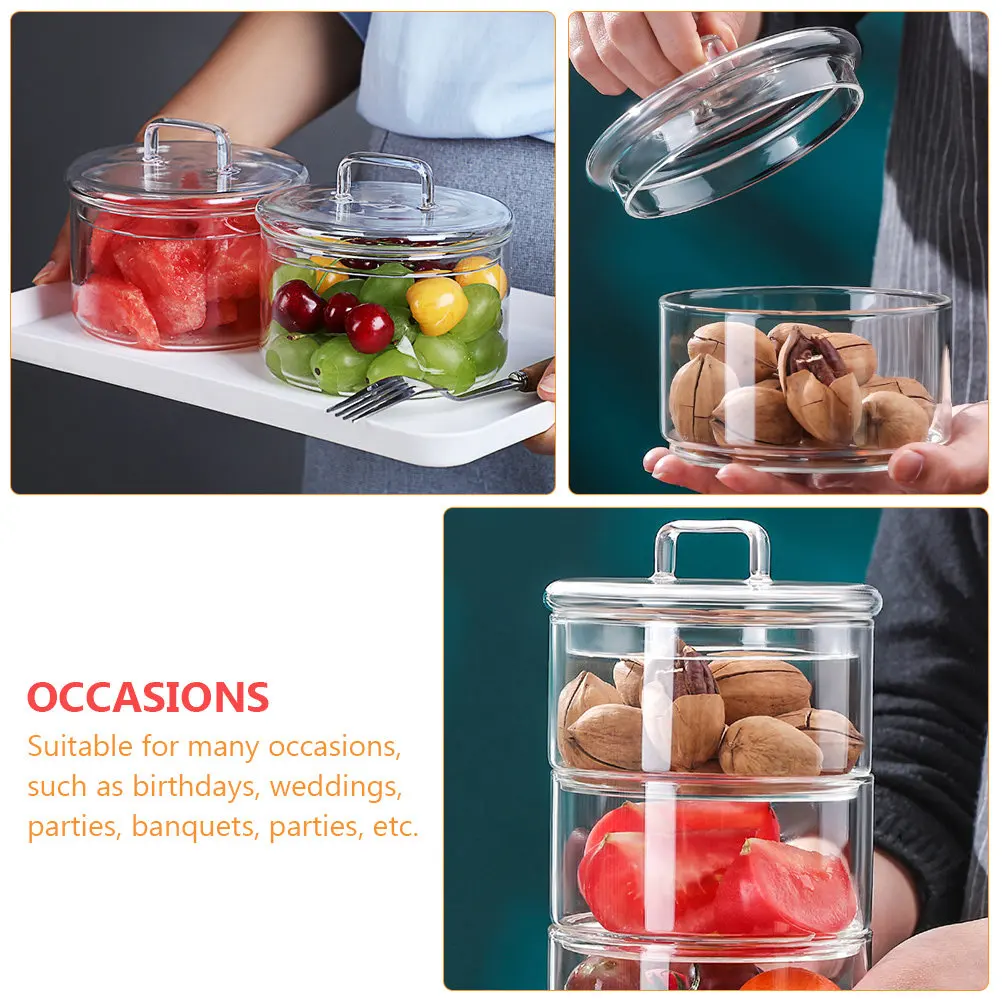 

2Pcs Thickened Transparent Glass Bowls with Cover Multi-Functional Household Tableware for Rice Noodle Cake Party Banquet