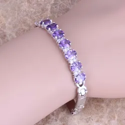 Attractive Purple & White Cubic Zirconia Fashion Jewelry Link Chain Bracelet 7 inch S0517