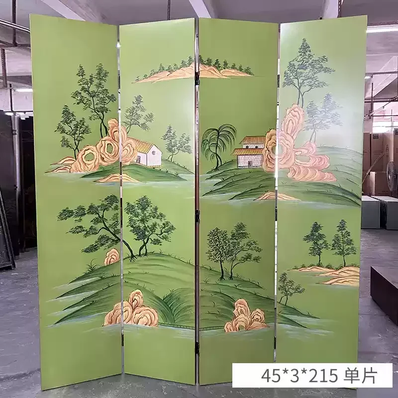 

European screen painted mobile semi-transparent blocking entrance entrance folding folding folding screen solid wood