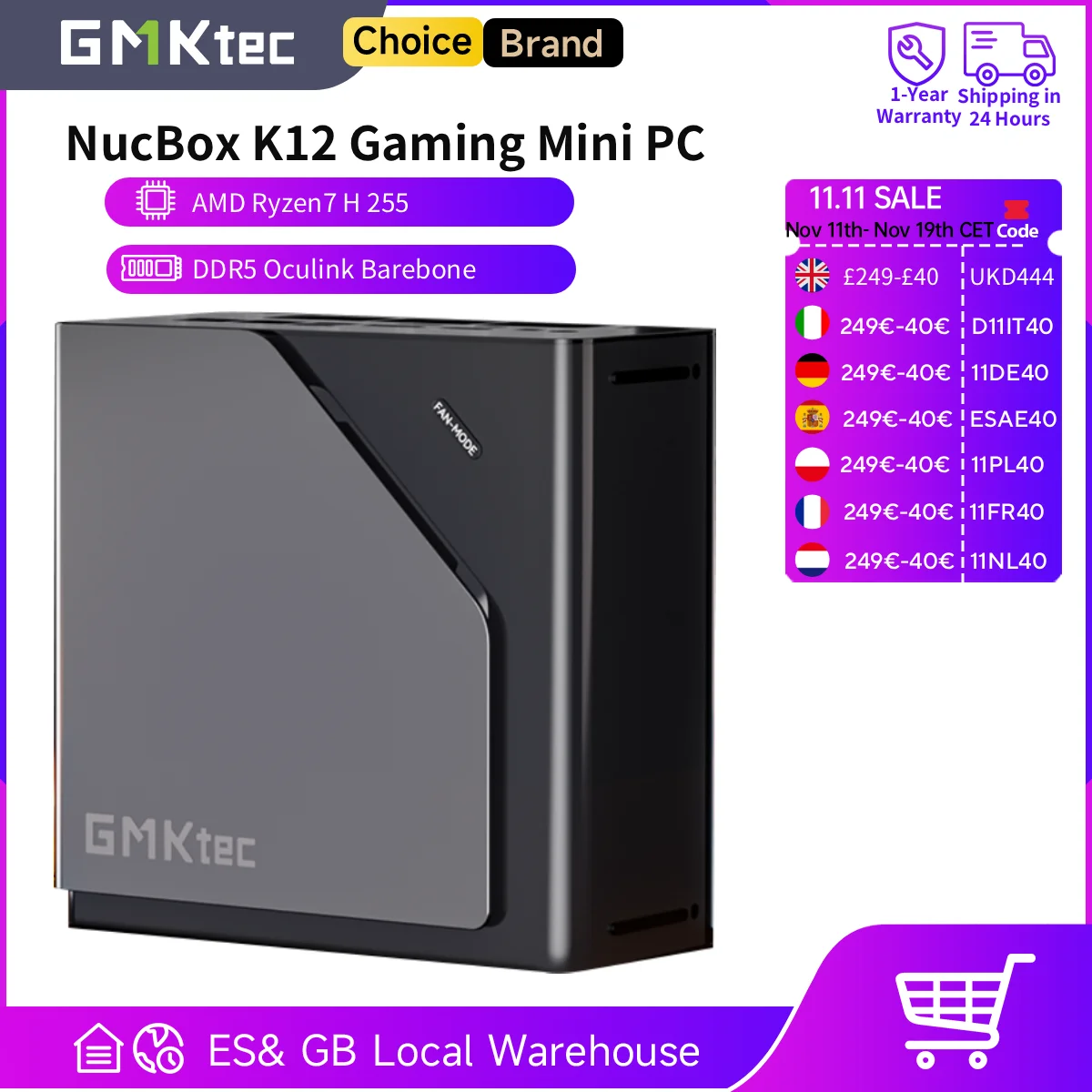 GMKtec NucBox K12 Gaming Mini PC AMD Ryzen7 H 255 (Upgraded 8745HS) DDR5 Oculink Barebone NO RAM NO ROM Desktop Computer WIFI6E