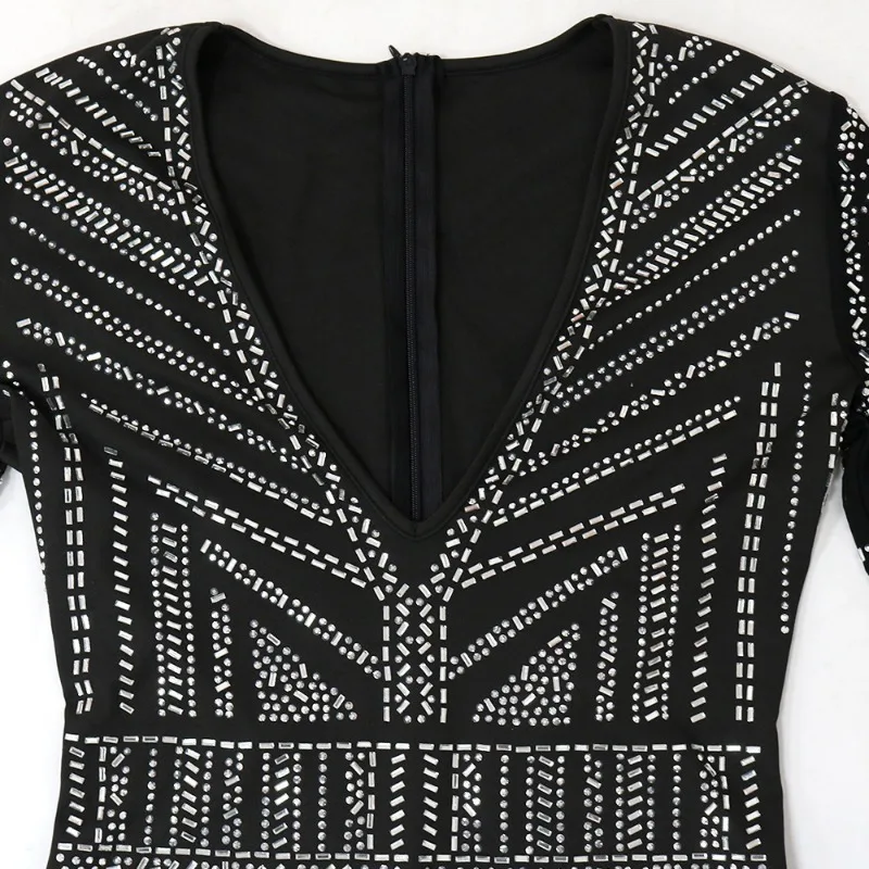 Crystal Diamonds Club Party Playsuits Women Sexy V-Neck Mesh Full Sleeve Patchwork Slim Shorts Jumpsuits Female Y2K Rompers