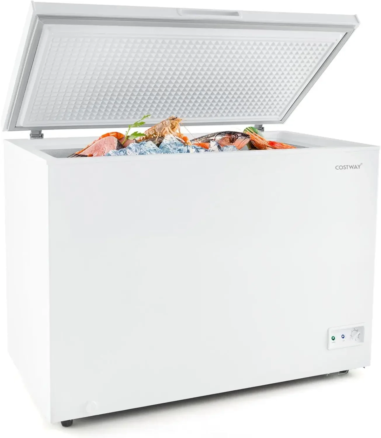 COSTWAY 10 Cu.Ft. Chest Compact Deep 7-Level Adjustable Temperature, Removable Basket Freestanding Top Open Door Freezer