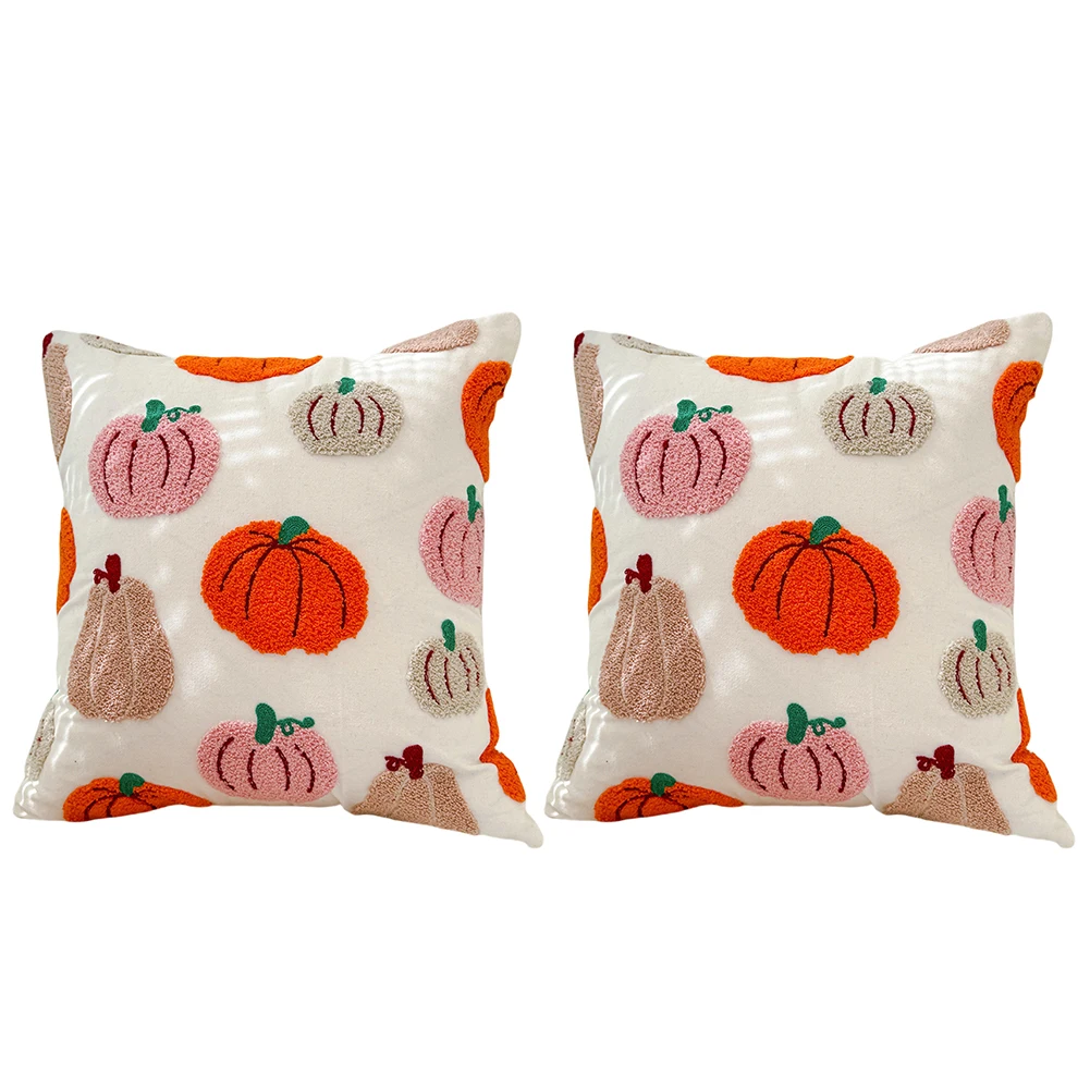 

Halloween Throw Pillow Covers 18x18 Inch Embroidered Halloween Pillowcase Orange Pumpkin Throw Cushion Covers for Couch Sofa Bed