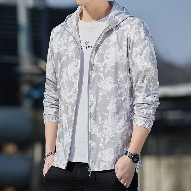 سترة صيفية رجالية بأكمام طويلة من الحرير الثلجي بنمط التمويه للحماية من الشمس، مناسبة للأنشطة الخارجية وركوب الدراجات، تصميم ...