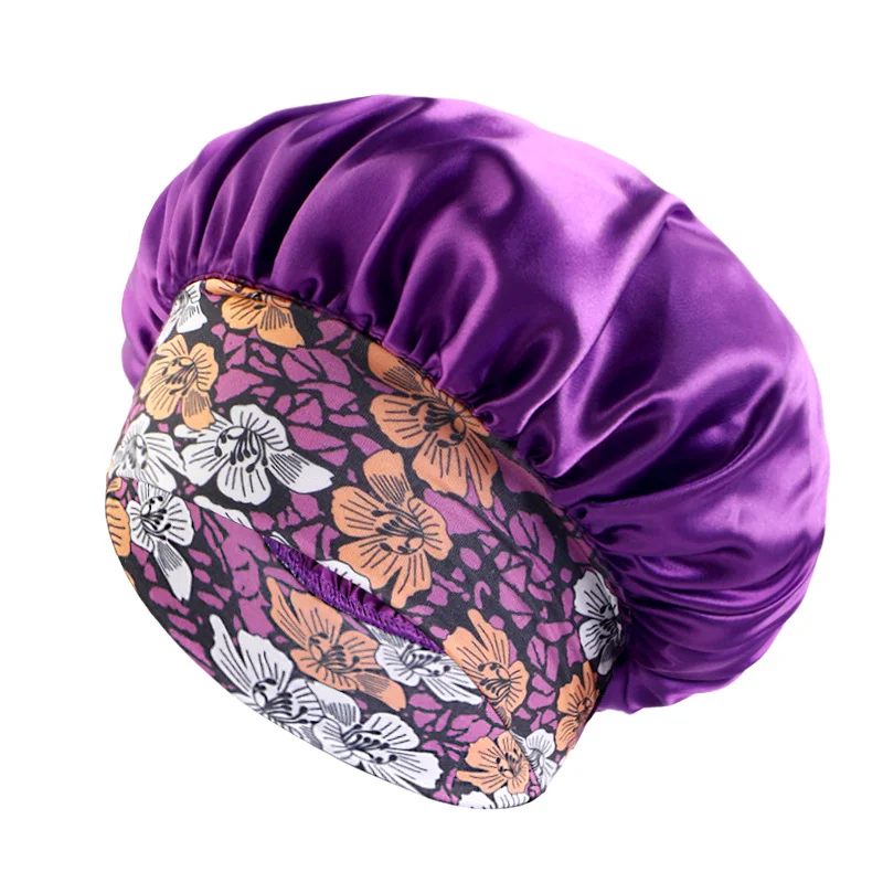 New Women's Satin Solid Sleeping Hat Night Sleep Hair Care Bonnet Nightcap Silky Shower Caps Comfortable Flower Band Unisex Cap