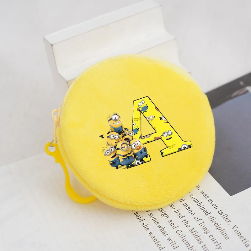 

Minionses Purse Cartoon Anime Letter A-Z Printed Zipper Wallet Fashion Casual Yellow Mini Bag Accessories Birthday Party Gift