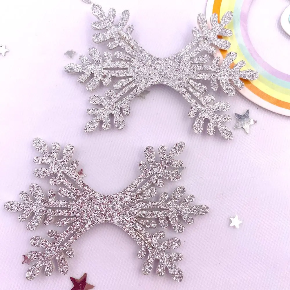 10pcs Felt Fabric Colorful Glitter Bepowder Silver Christmas Snowflower Patch Applique DIY Hair Bow Craft Supplie Accessories