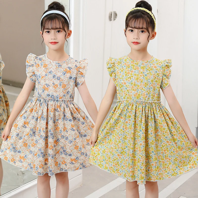 

2-11 Years Toddler Girls Summer Clothing Adorable Flower Printed Sleeveless Vest Dresses Korean Children Baby Clothes 2023