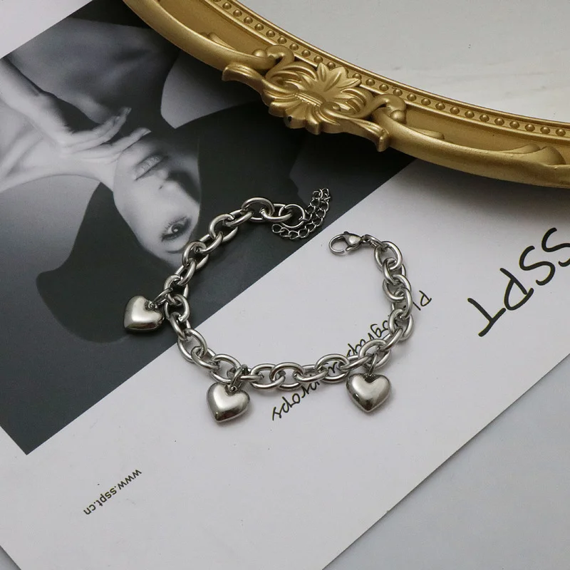 Fashion Exquisite Punk Bracelet Female Ins Tide Couple Cold Wind Dark Love Love-shaped Titanium Steel Harajuku Hip-hop Jewelry