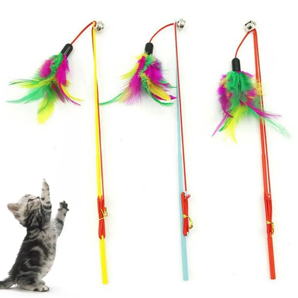 Durable Kitten Toys Sturdy Safe Easy to Store Color Feather Bells Cat Stick