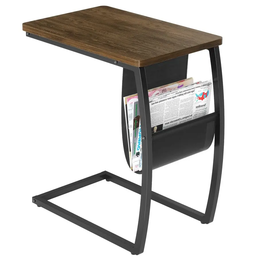 

Приставной столик, винтажный C-образный столик для дивана с боковым карманом для ноутбука, кофе, закусок, цвет орех.