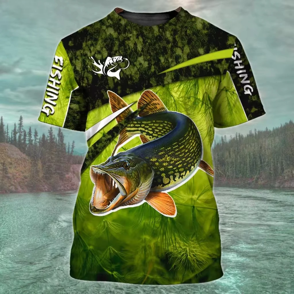 Vintage T Shirt For Mens Fishing 3D Print Outdoor Sports Short Sleeve Top Casual Man's T-shirt Loose Tee Streewear Men Clothing