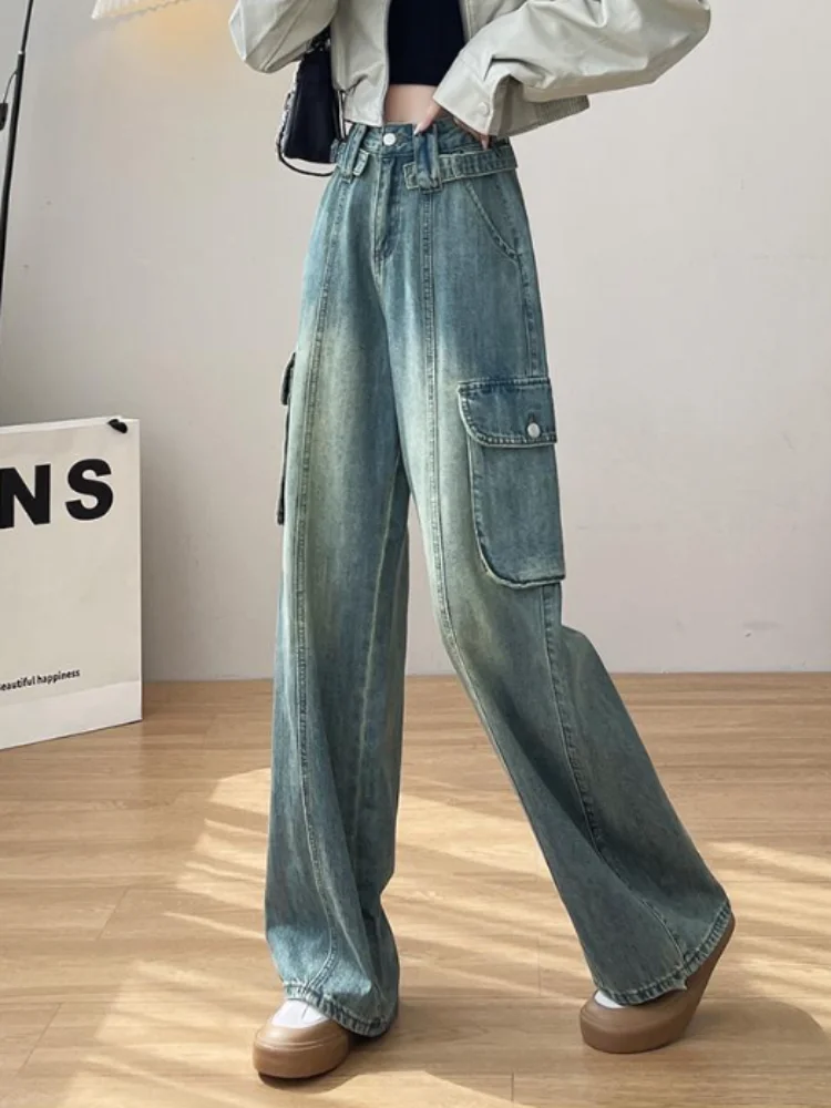 Vintage Cargo Straight Washed Jeans Baggy High Waisted Fashion Streetwear Denim Pants Women's Casual Wide Leg Retro Vaqueros