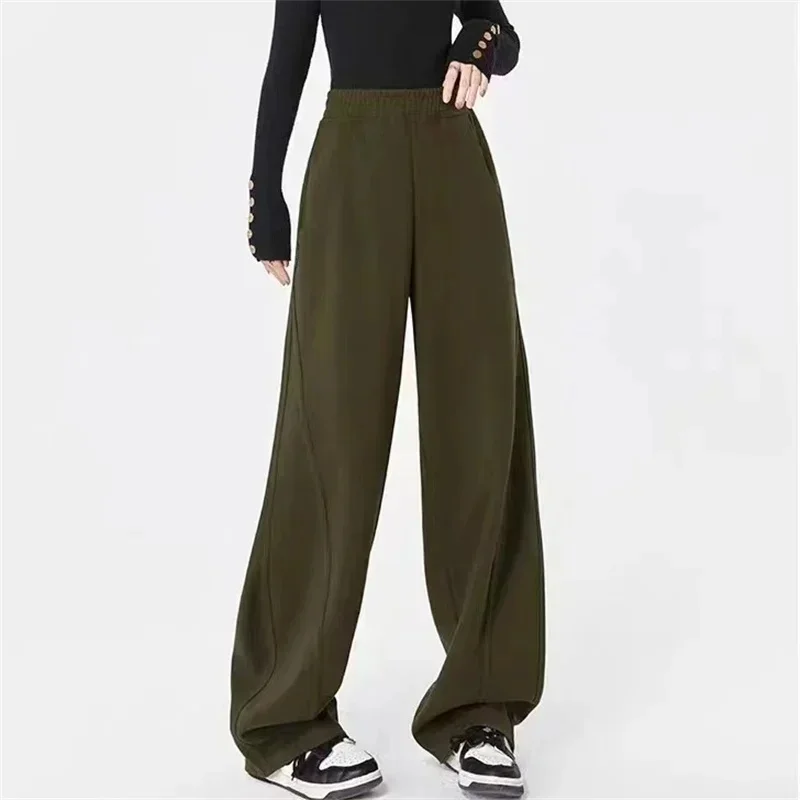 High Waist Streetwear Autumn Winter Sports Pants for Women Straight Loose Wide Leg Pants Casual Sweatpants Black Gray Trousers