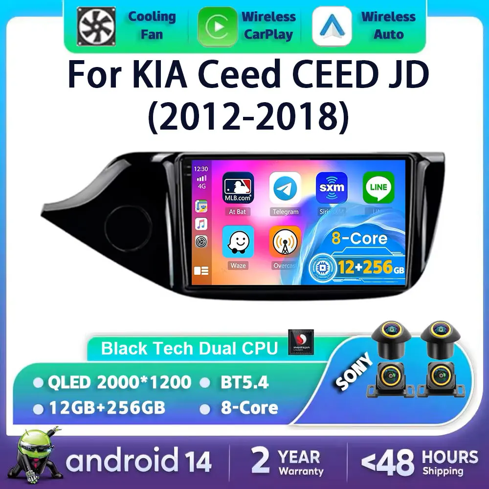 Android 14 Carplay Auto Für KIA Cee'd CEED JD 2012 2013 2014 2015 2016 2017 2018 Auto Radio