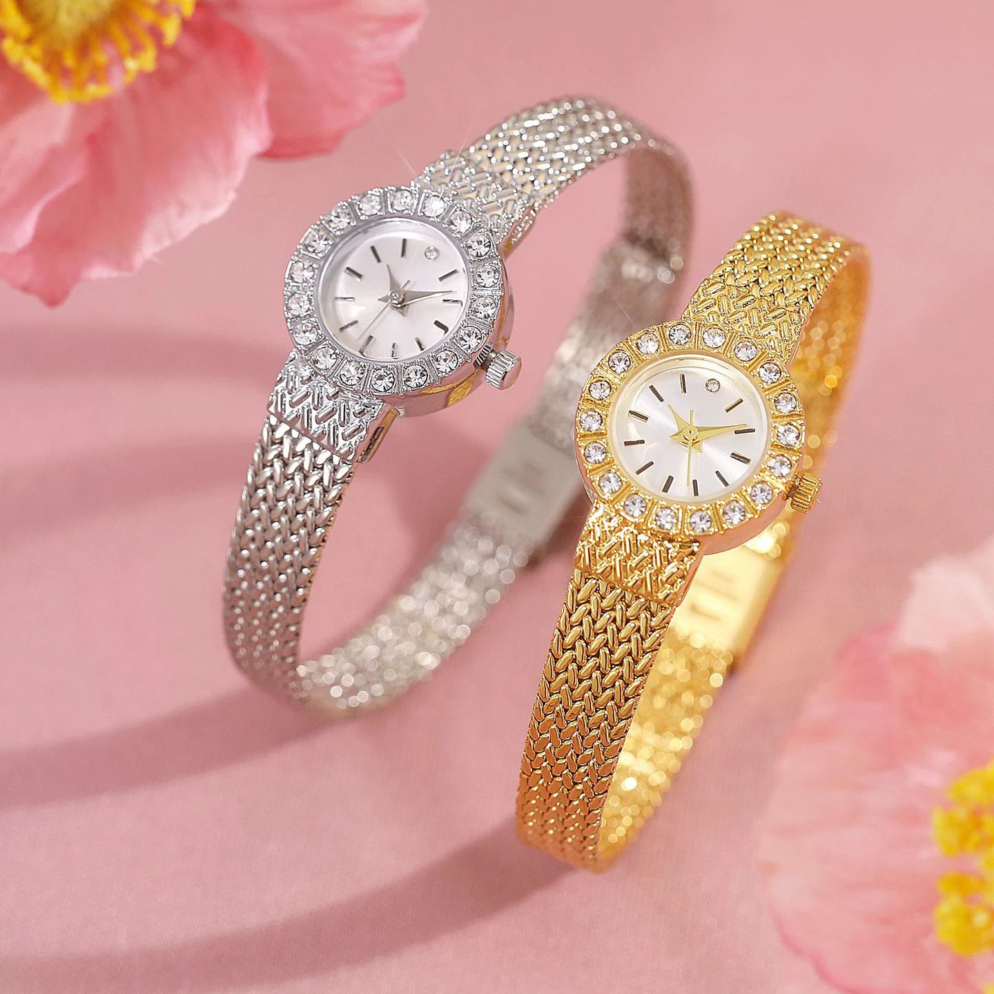 High Quality Watch for Woman Vintage Diamond Wristwatch Gold Mesh Bracelet Waterproof Clock Brand Original Watch Ladies