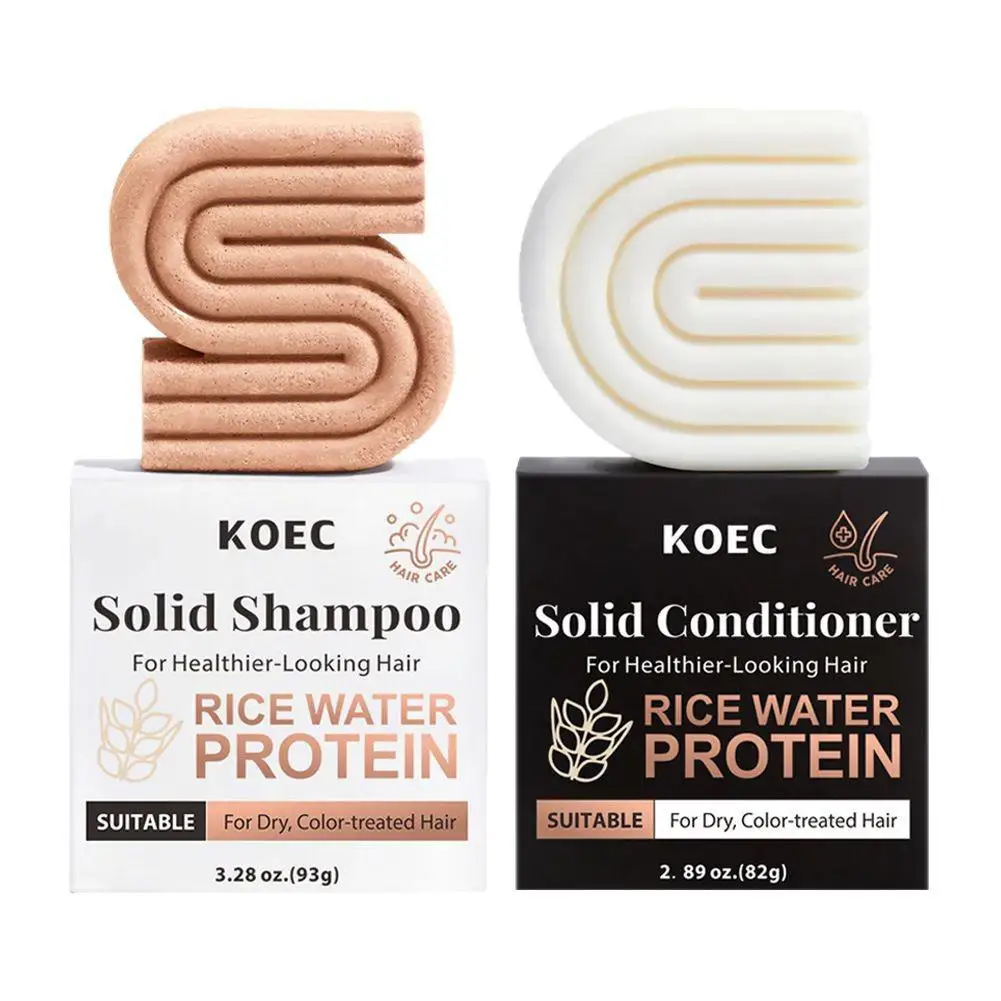 

KOEC Rice Hair Cleansing and Nourishing Soap Set Solid Shampoo and Conditioner Combo Pack Rice Hair Shampoo Conditioner Combo