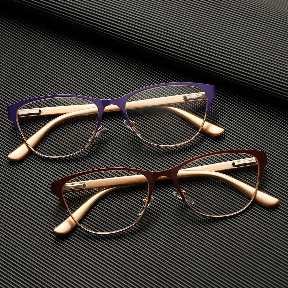 

Women Blue Light Reading Glasses Men Anti-fatigue Hyperopia Glasses Retro Metal Half Frame Presbyopic Eyeglasses +1.0 To +3.5