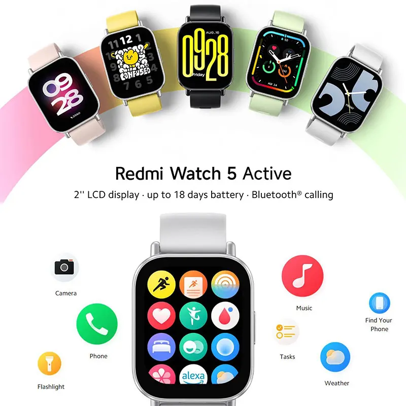 Reloj Inteligente Xiaomi Redmi Watch 5 Active, Pantalla LCD de 2 Pulgadas, Monitoreo de Frecuencia Cardíaca y Oxígeno en Sangre Durante Todo el Día, Reloj Inteligente con Llamadas Bluetooth 5