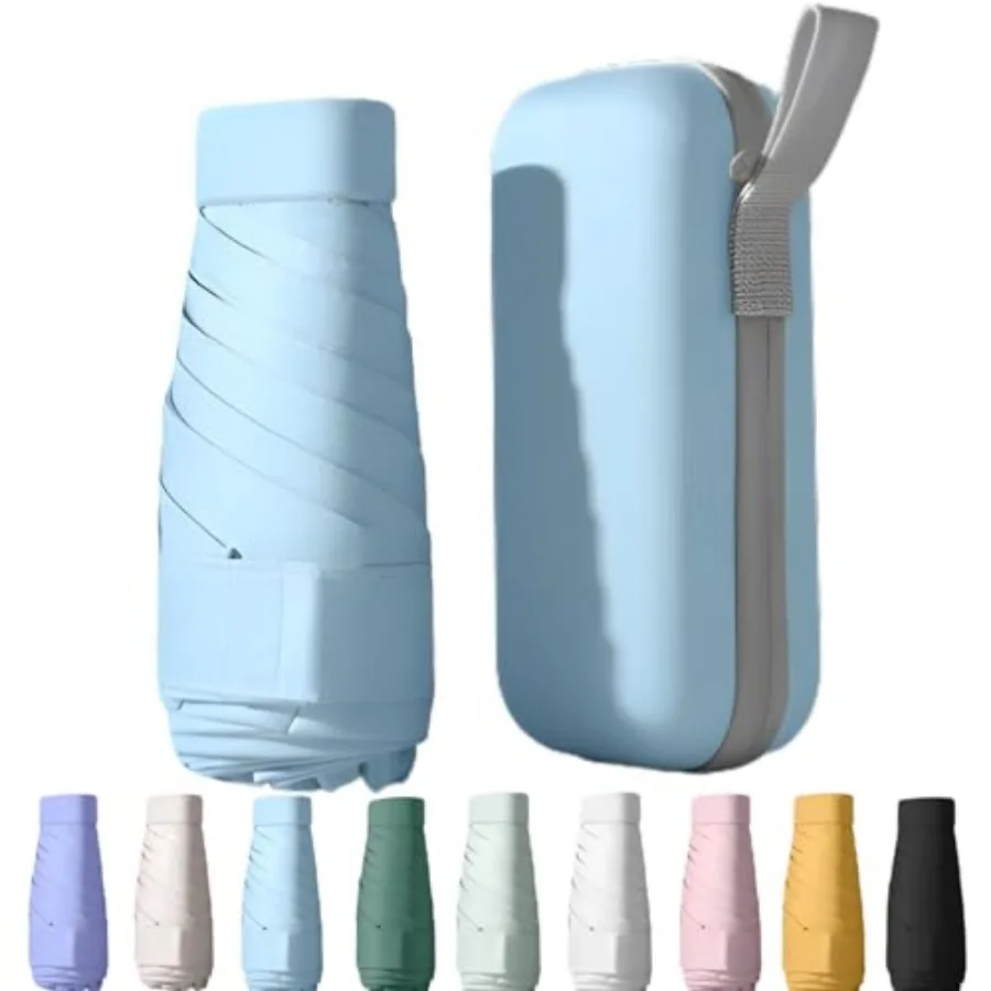 

UPF50+ Mini Travel Sun Umbrella for Purse With Case, Small Compact UV Umbrella Protection Sun, Lightweight Portable Parasol Win