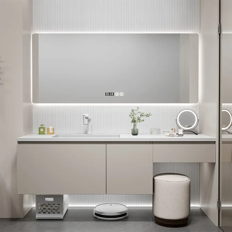 for Morandi Milk Coffee Bathroom Cabinet Combination Rock Slab Seamless Splicing Basin Wash Face Toilet with Vanity Wash