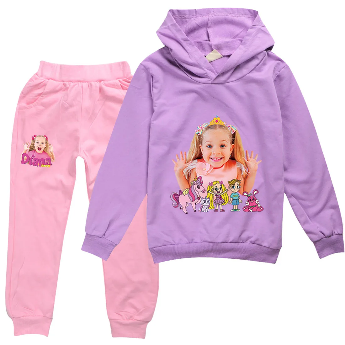 Diana and Roma Costume Kids Pullover Sweatshirts+Pants 2pcs Sets Boys Cartoon Tracksuit Children Clothing Girls Outfits