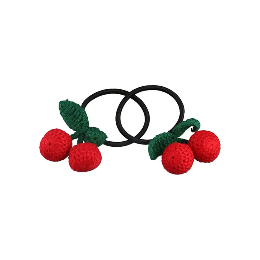 Rubber Band Woolen Children Red Cherry Headdress Crochet Knitted Princess Hair Accessories Hairband Hair Rope New Year