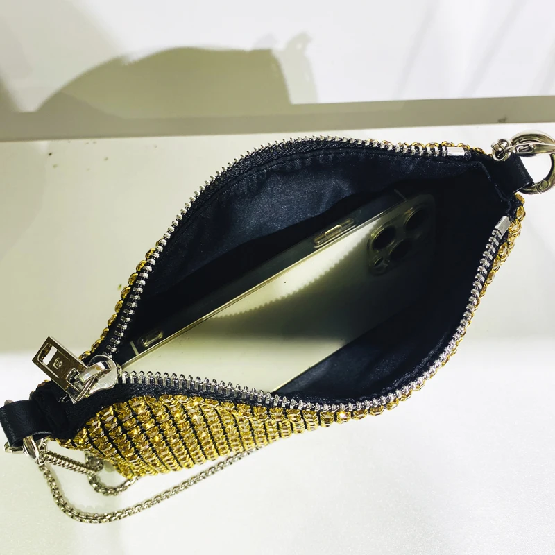 Lady Shiny Evening Bags For Women Luxury Designer Shoulder And Purses 2023 New In Metallic Mosaic Imitation Diamond Sling Bag