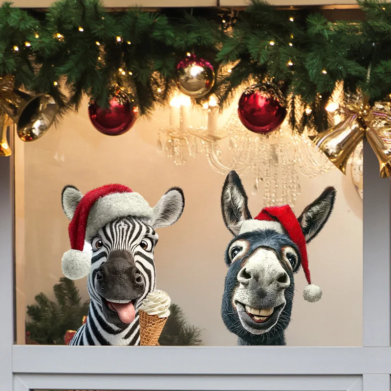 1 Stück Zebra- und Giraffen-Fensteraufkleber, abnehmbarer statischer PVC-Aufkleber, geeignet für Zimmer-Weihnachtsdekorationen, einfach aufkleben auf Glas