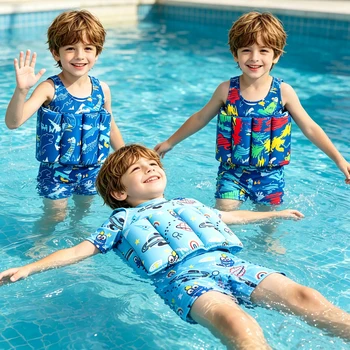 Buoyancy Swimsuit Kids One Piece Boys Girls Swimwear Suit Baby 1 2 3 4 5 Yrs Blue Space Dinosaur Children Swimming Training Vest