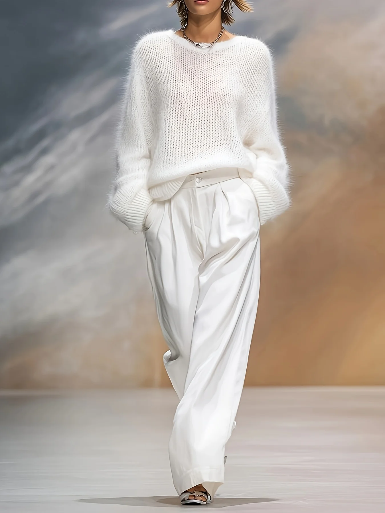 Damen-Strickoberteil in Übergröße, einfarbig, mit Rundhalsausschnitt, locker geschnitten, lässig und elegant, leicht zu kombinieren, ideal für Herbst und Winter. – Detail 3