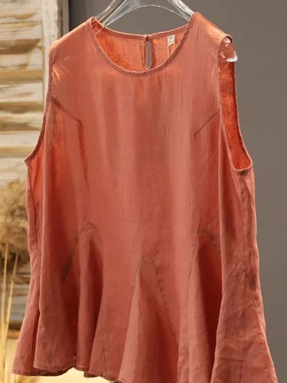 

Vintage Loose Women's Svel Top Color Overhead Vest plus Size Casual Faion Straight Cut ort Sve round Ne